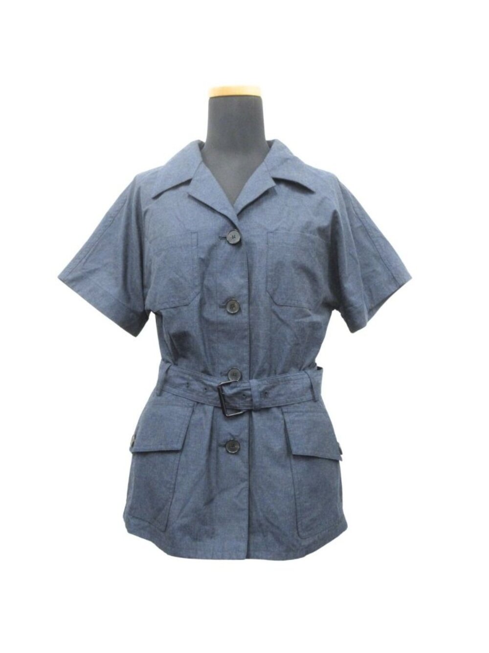 Dior Blue Chambray Shirt Top Short Sleeve Bee Embroidery Belted